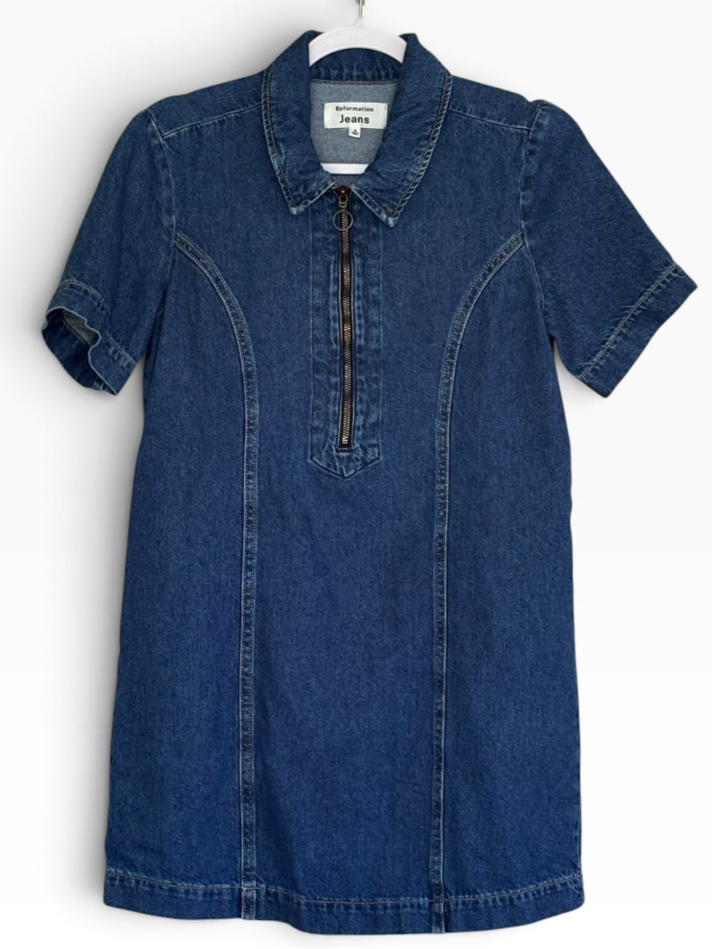 Reformation Loeb Denim Zip Up Mini Dress Size 6
